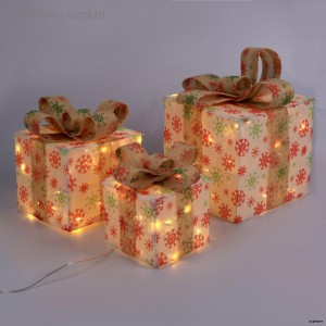 Фигура ткань. &quot;Подарки&quot; Кубы бежевые 15х20х25 см, 60 LED, с конр. 8р.,220V БЕЛЫЙ   1990 р